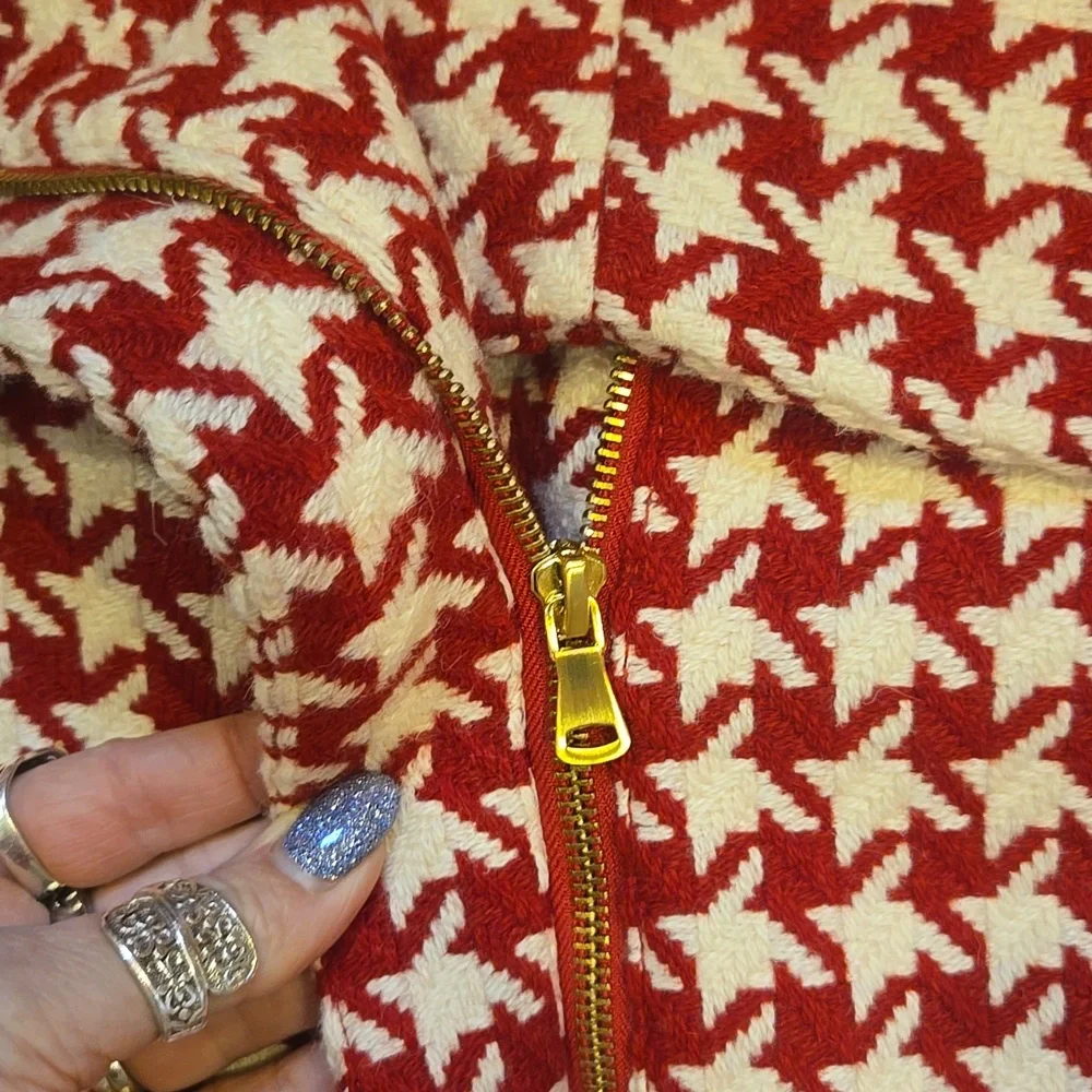 Talbot's Red/White Houndstooth Wool Blend Fully Lined Moto Jacket - Picture 4 of 9